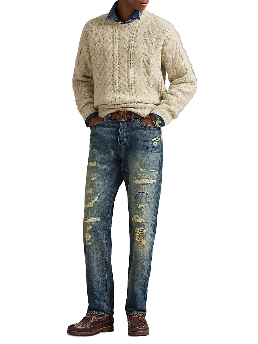 Polo Ralph Lauren Men's Aran Wool-Blend Crewneck Sweater - Coconut Cream Heather | Thumbnail 2