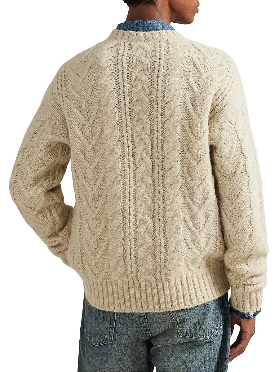 Polo Ralph Lauren Men's Aran Wool-Blend Crewneck Sweater - Coconut Cream Heather | Thumbnail 4