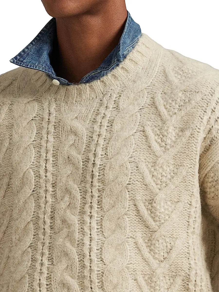Polo Ralph Lauren Men's Aran Wool-Blend Crewneck Sweater - Coconut Cream Heather | Thumbnail 7