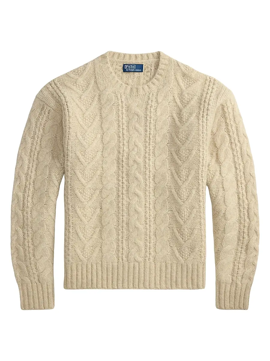 Polo Ralph Lauren Men's Aran Wool-Blend Crewneck Sweater - Coconut Cream Heather | Image 1 Polo Ralph Lauren Men's Aran Wool-Blend Crewneck Sweater - Coconut Cream Heather | Image 1