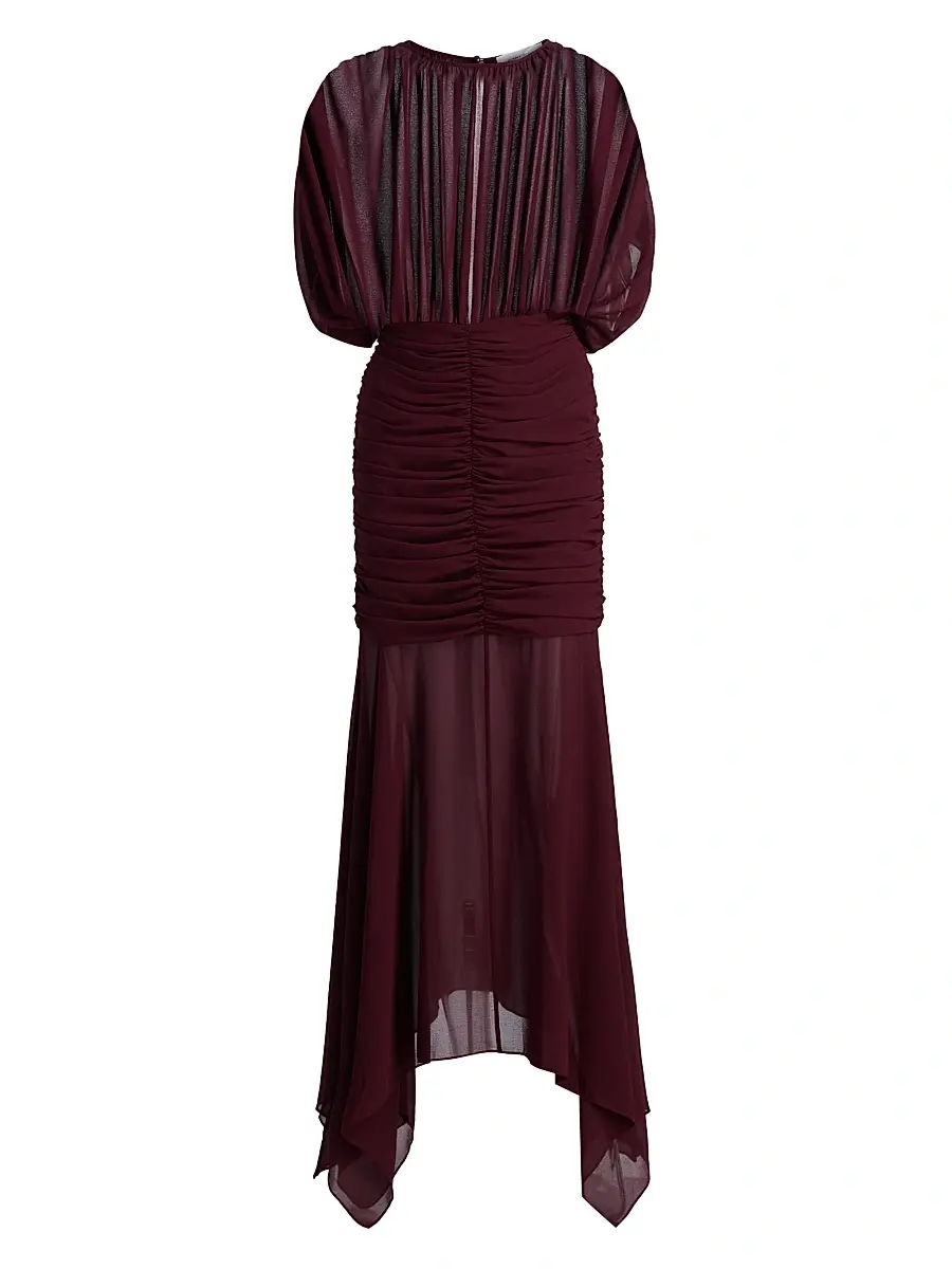 Ronny Kobo Women's Louisa Chiffon Gathered Gown - Burgundy | Image 1 Ronny Kobo Women's Louisa Chiffon Gathered Gown - Burgundy | Image 1