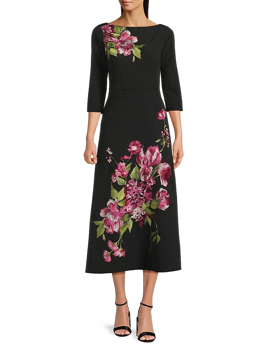 Kay Unger Women's Greta Floral Bouquet Midi-Dress | Thumbnail 2