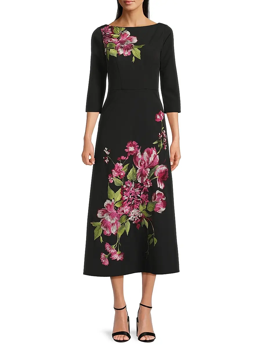 Kay Unger Women's Greta Floral Bouquet Midi-Dress | Thumbnail 3