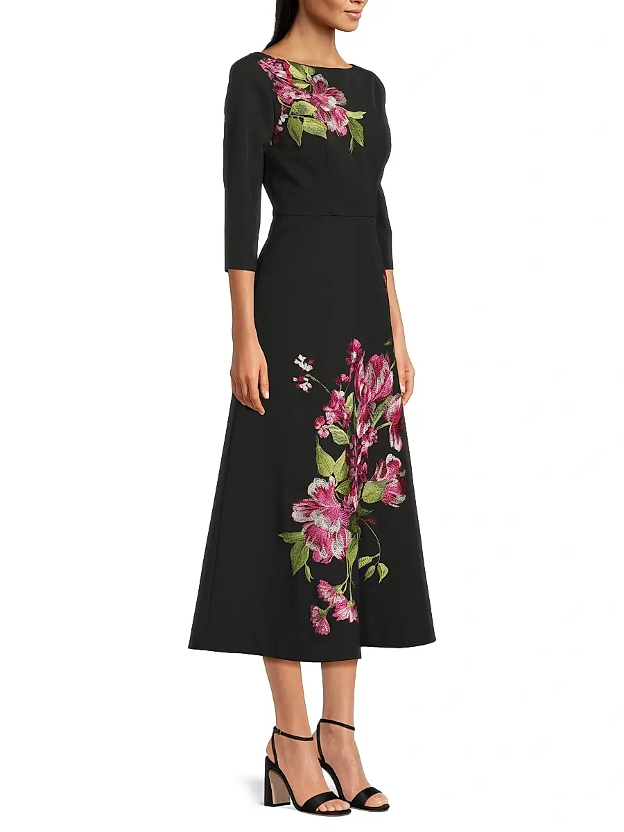Kay Unger Women's Greta Floral Bouquet Midi-Dress | Thumbnail 4