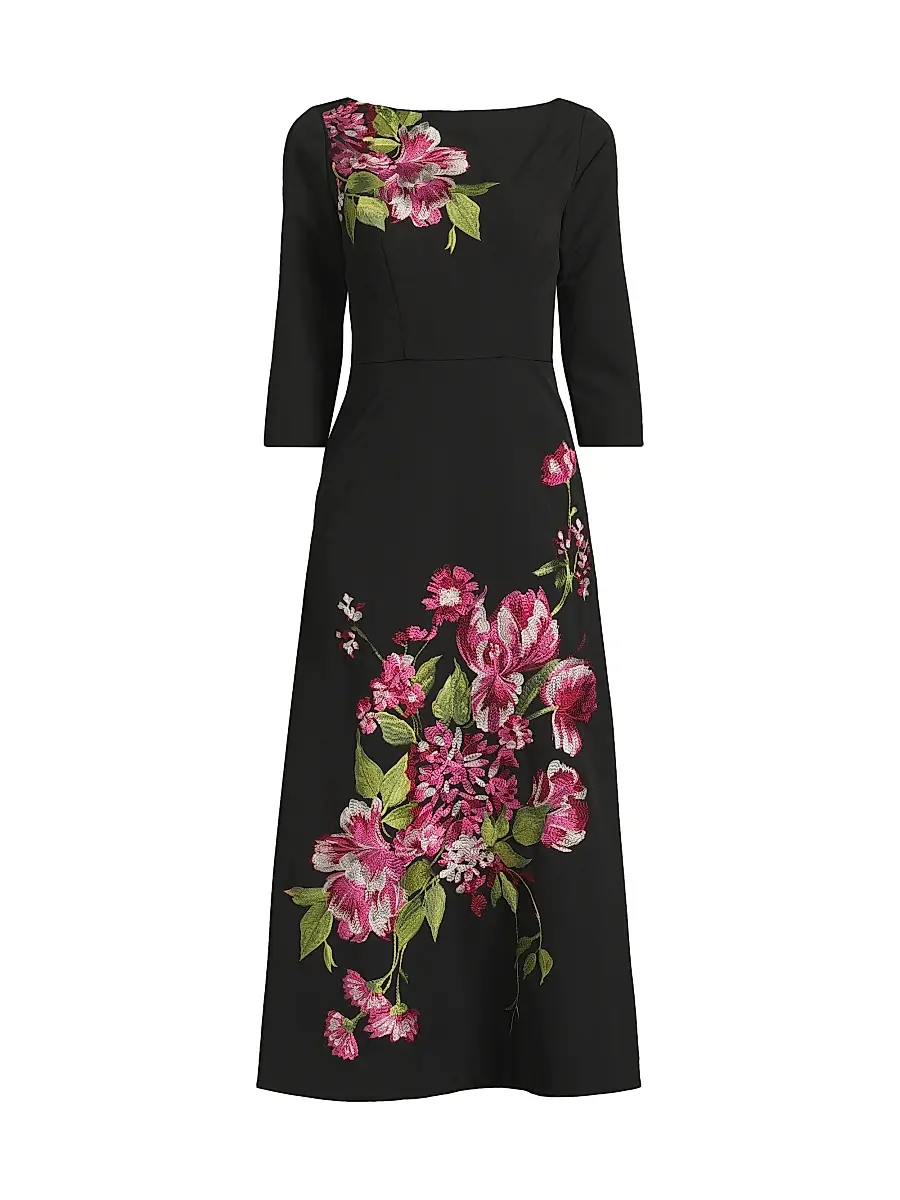 Kay Unger Women's Greta Floral Bouquet Midi-Dress - Carbon Multi | Image 1 Kay Unger Women's Greta Floral Bouquet Midi-Dress - Carbon Multi | Image 1