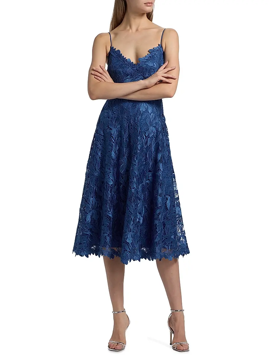Theia Women's Ainslie Lace Midi Cocktail Dress - Blue Mirage | Thumbnail 2 Theia Women's Ainslie Lace Midi Cocktail Dress - Blue Mirage | Thumbnail 2