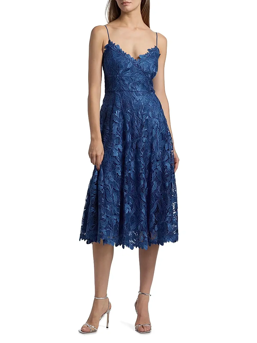 Theia Women's Ainslie Lace Midi Cocktail Dress - Blue Mirage | Thumbnail 3 Theia Women's Ainslie Lace Midi Cocktail Dress - Blue Mirage | Thumbnail 3