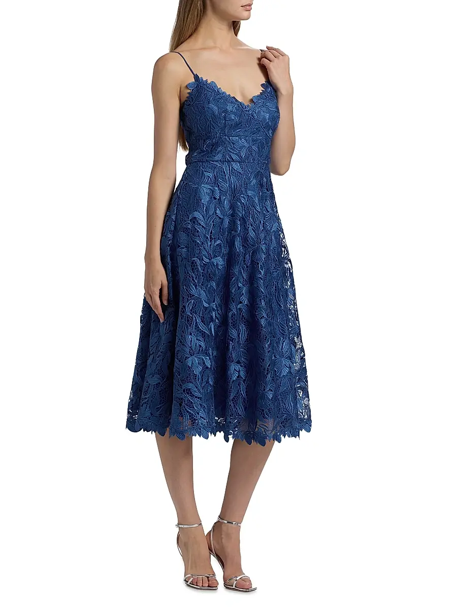 Theia Women's Ainslie Lace Midi Cocktail Dress - Blue Mirage | Thumbnail 4 Theia Women's Ainslie Lace Midi Cocktail Dress - Blue Mirage | Thumbnail 4