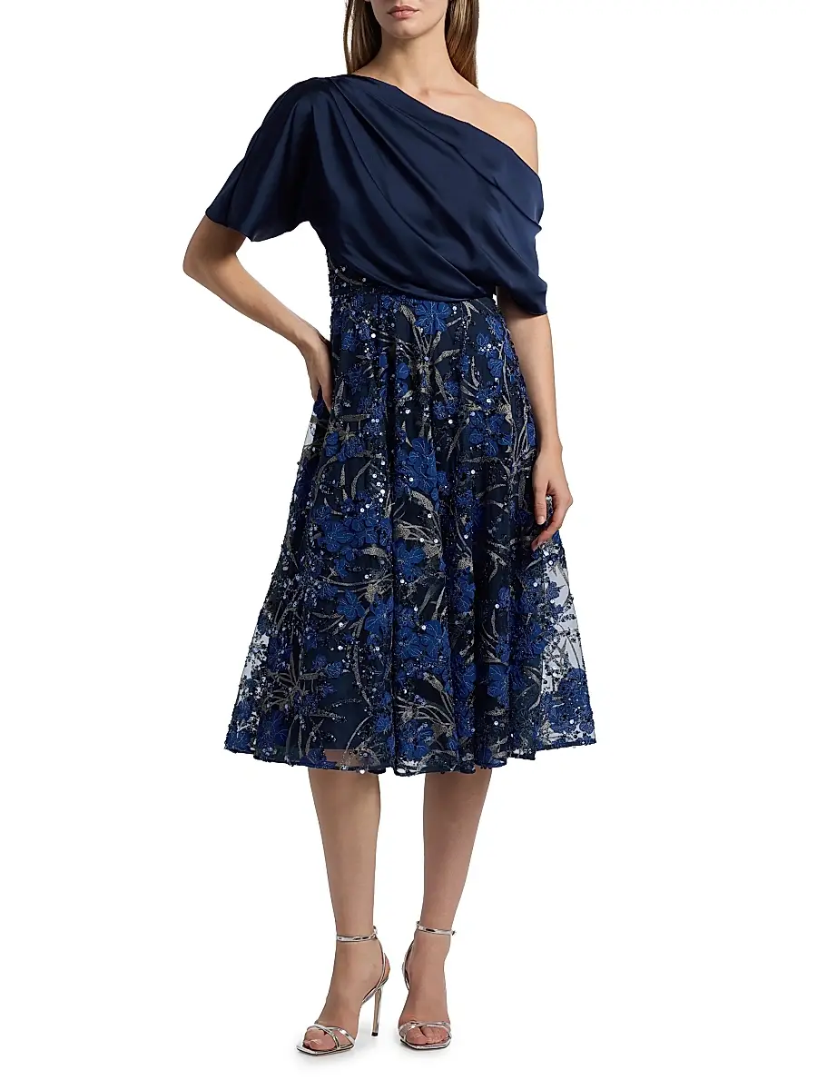 THEIA Women's Embellished One-Shoulder Midi-Dress | Thumbnail 3 THEIA Women's Embellished One-Shoulder Midi-Dress | Thumbnail 3