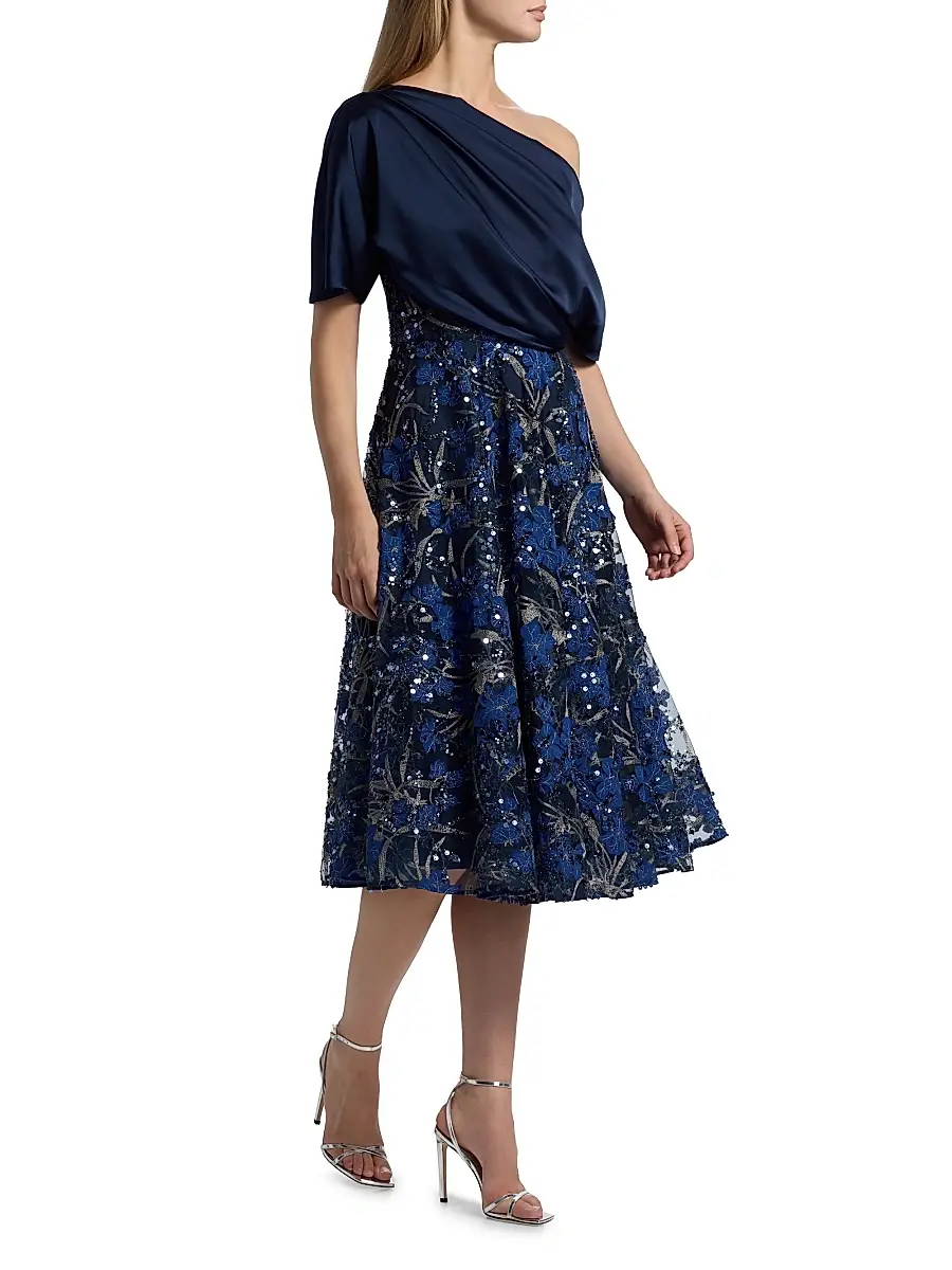 THEIA Women's Embellished One-Shoulder Midi-Dress | Thumbnail 4 THEIA Women's Embellished One-Shoulder Midi-Dress | Thumbnail 4