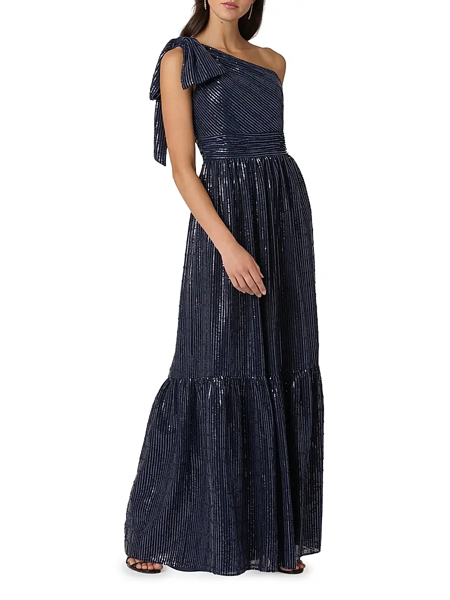 Shoshanna Women's Indigo Sequined One-Shoulder Gown | Thumbnail 2 Shoshanna Women's Indigo Sequined One-Shoulder Gown | Thumbnail 2