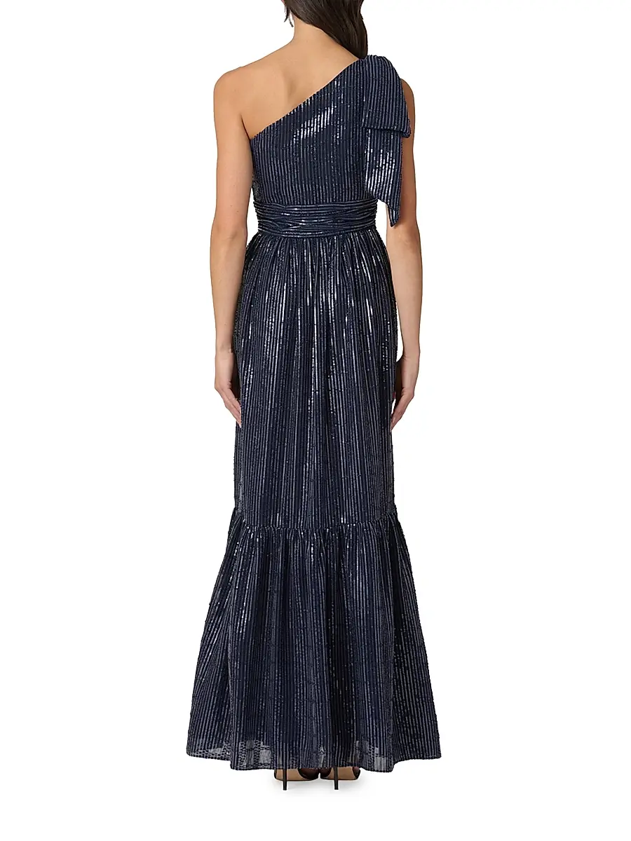 Shoshanna Women's Indigo Sequined One-Shoulder Gown | Thumbnail 3 Shoshanna Women's Indigo Sequined One-Shoulder Gown | Thumbnail 3