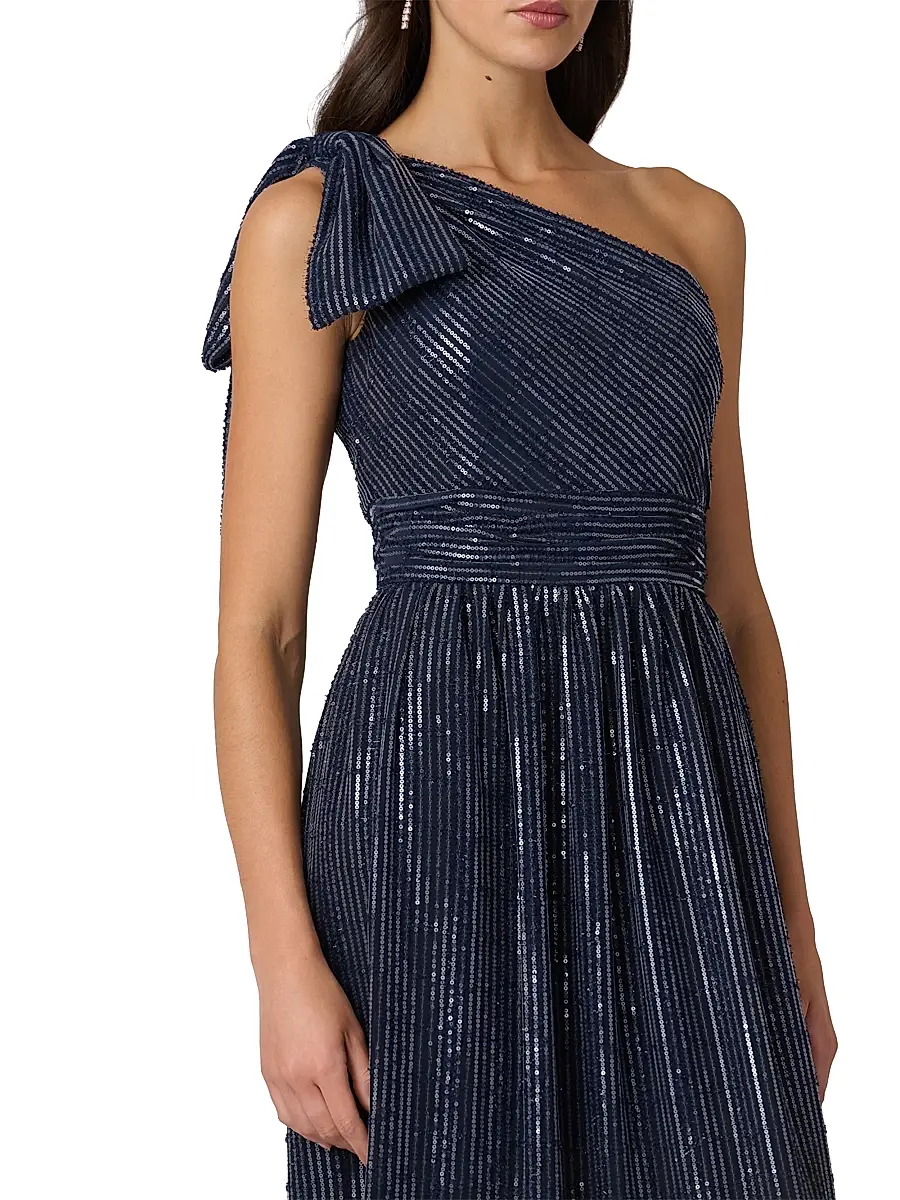 Shoshanna Women's Indigo Sequined One-Shoulder Gown | Thumbnail 4 Shoshanna Women's Indigo Sequined One-Shoulder Gown | Thumbnail 4