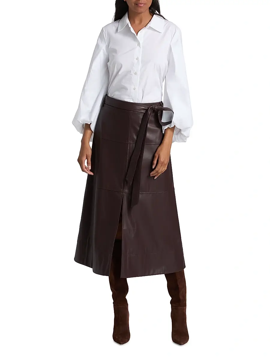 TANYA TAYLOR Women's Hudley Faux-Leather Midi-Skirt | Thumbnail 2 TANYA TAYLOR Women's Hudley Faux-Leather Midi-Skirt | Thumbnail 2