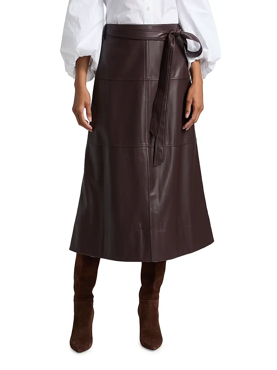 TANYA TAYLOR Women's Hudley Faux-Leather Midi-Skirt | Thumbnail 3 TANYA TAYLOR Women's Hudley Faux-Leather Midi-Skirt | Thumbnail 3