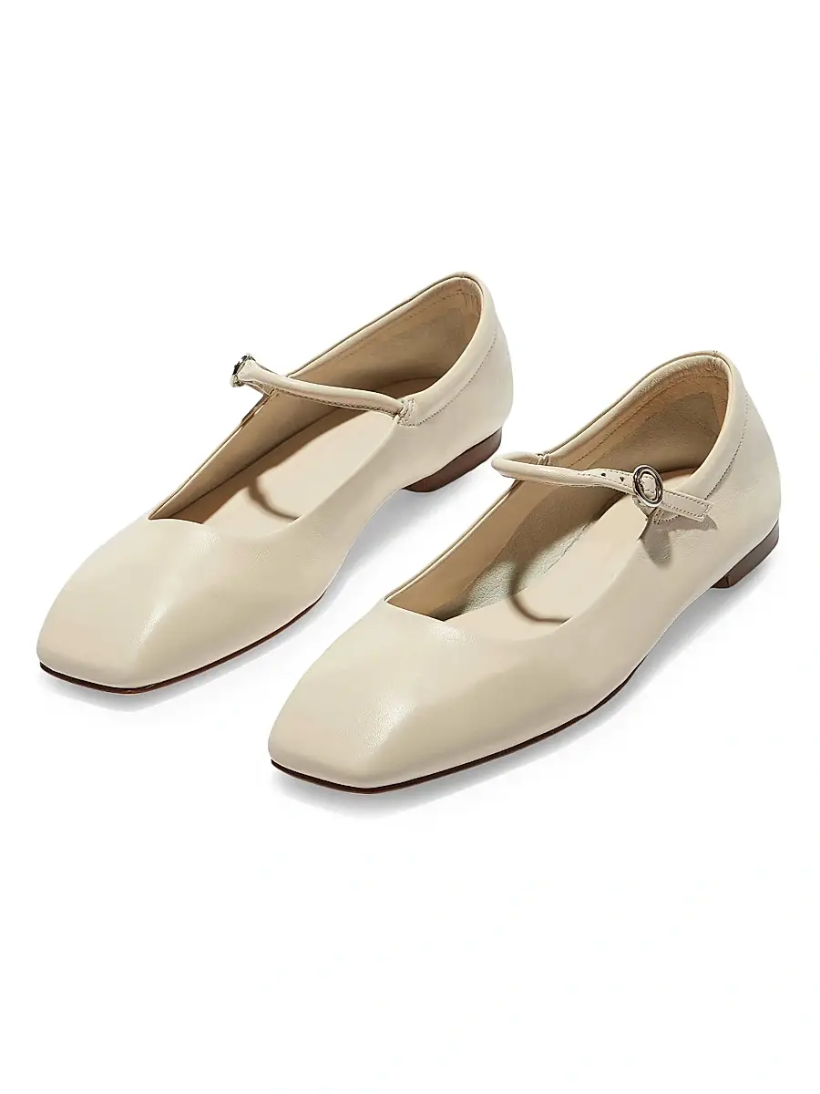 aeyde Women's Leather Square-Toe Flats - Creamy | Thumbnail 2
