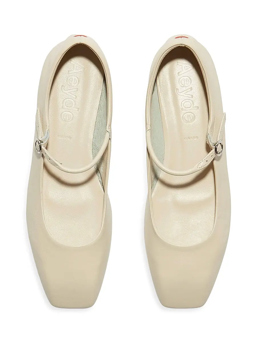 aeyde Women's Leather Square-Toe Flats - Creamy | Thumbnail 3