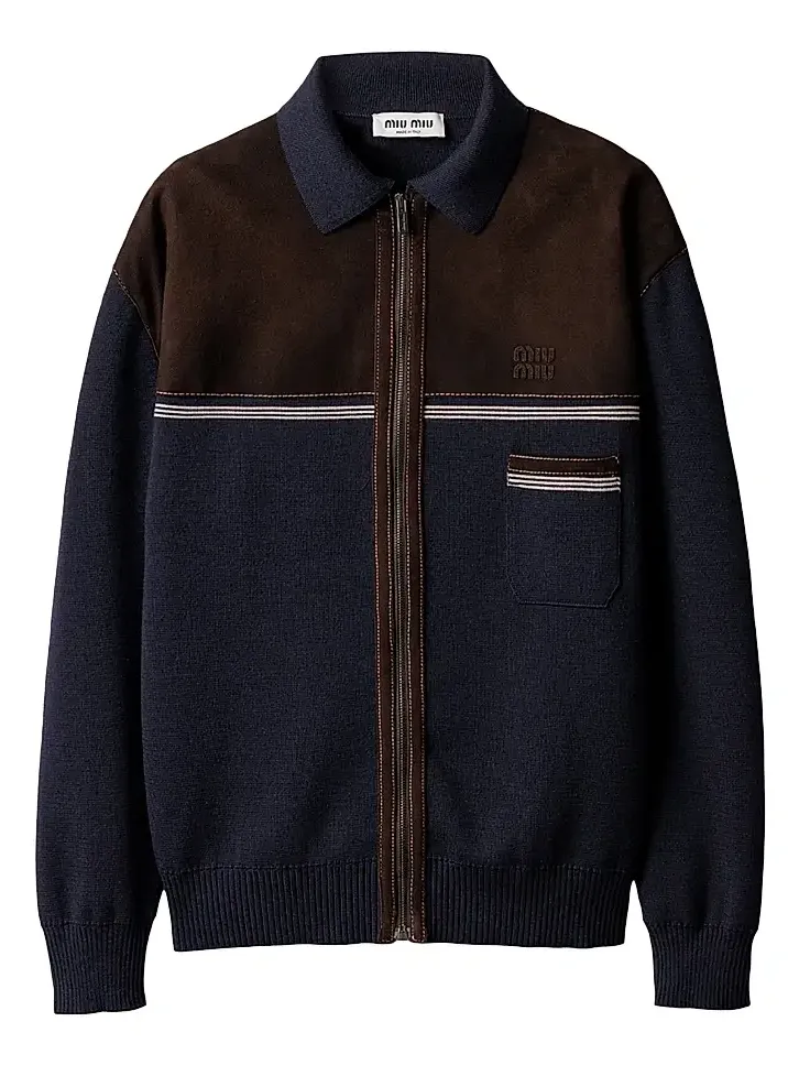 Women's Wool and Leather Zipper Cardigan