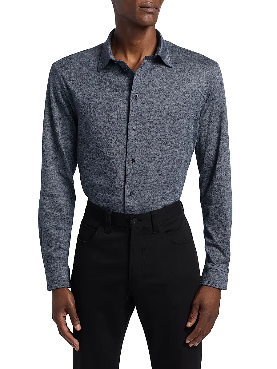 Emporio Armani Men's Cotton Jersey Sport Shirt - Blue | Thumbnail 3 Emporio Armani Men's Cotton Jersey Sport Shirt - Blue | Thumbnail 3
