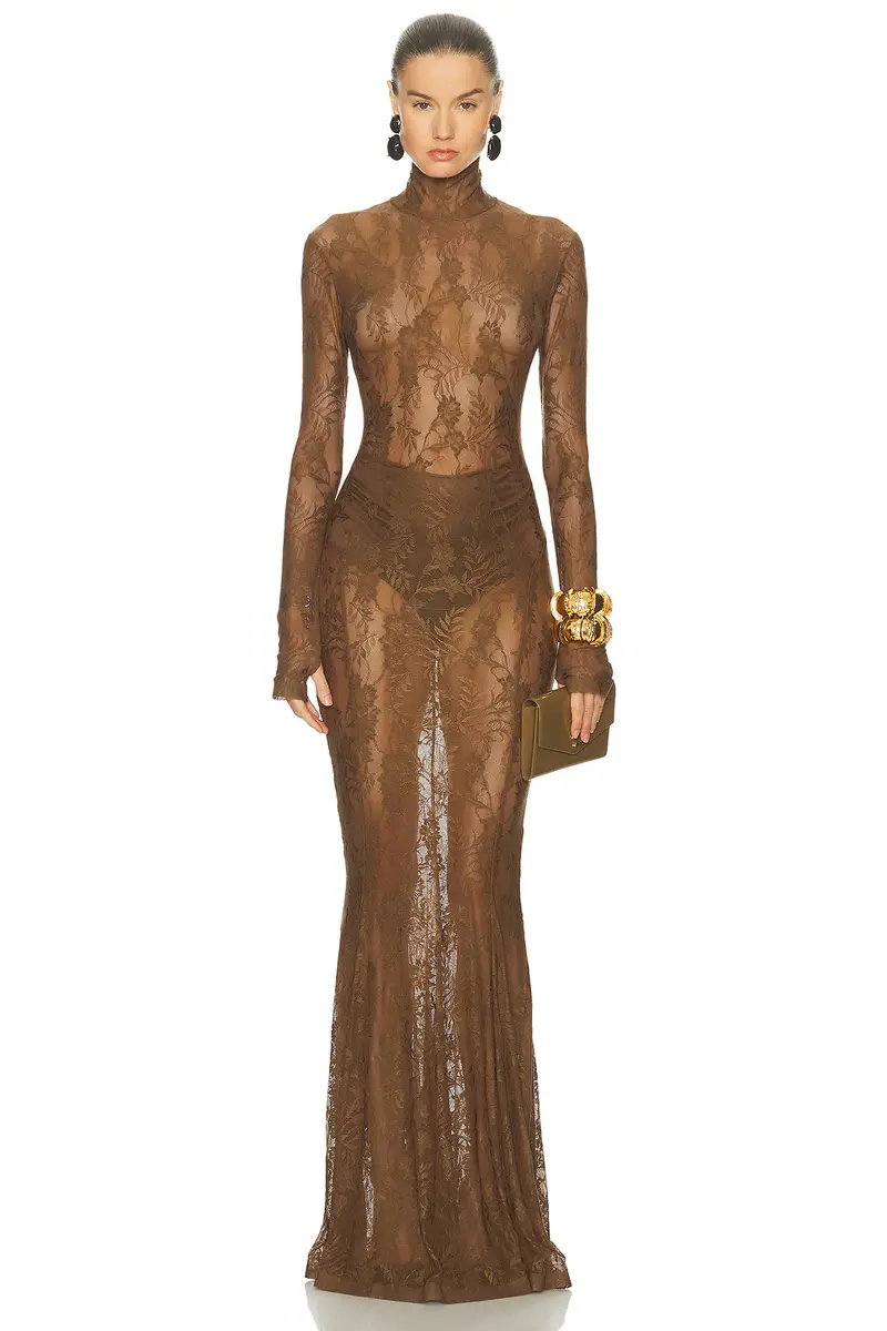 Norma Kamali for FWRD Long Sleeve Turtleneck Fishtail Gown