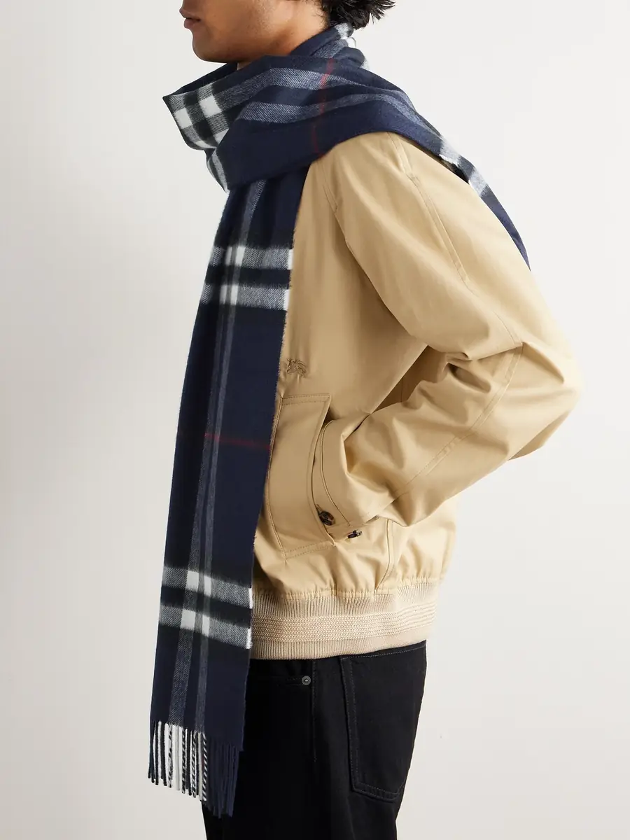 Burberry Fringed Checked Cashmere Scarf - Men | Thumbnail 2