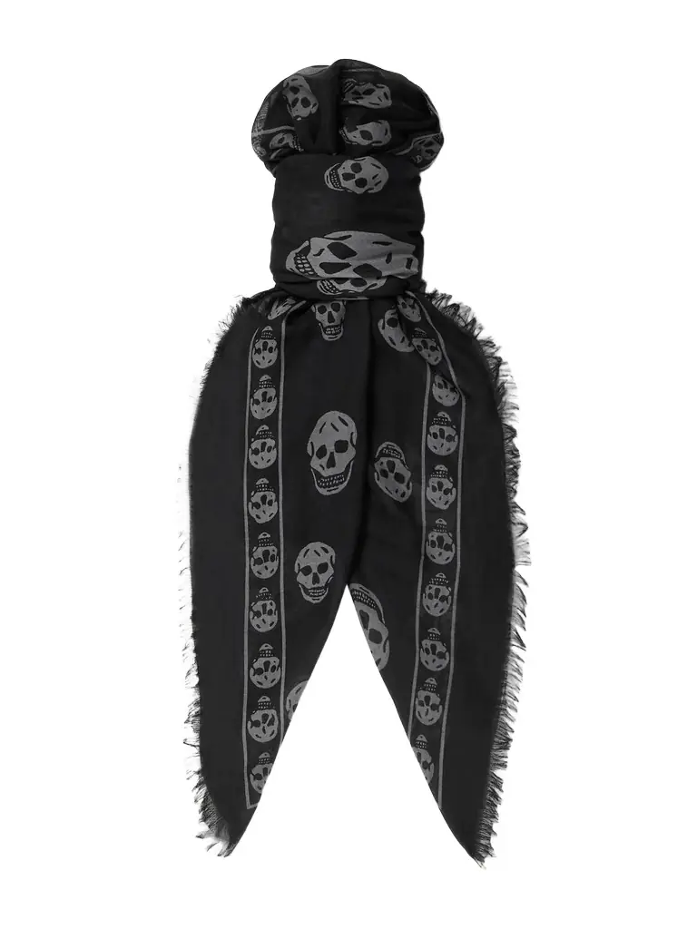Alexander McQueen Fringed Printed Modal and Silk-Blend Scarf - Men | Image 1 Alexander McQueen Fringed Printed Modal and Silk-Blend Scarf - Men | Image 1
