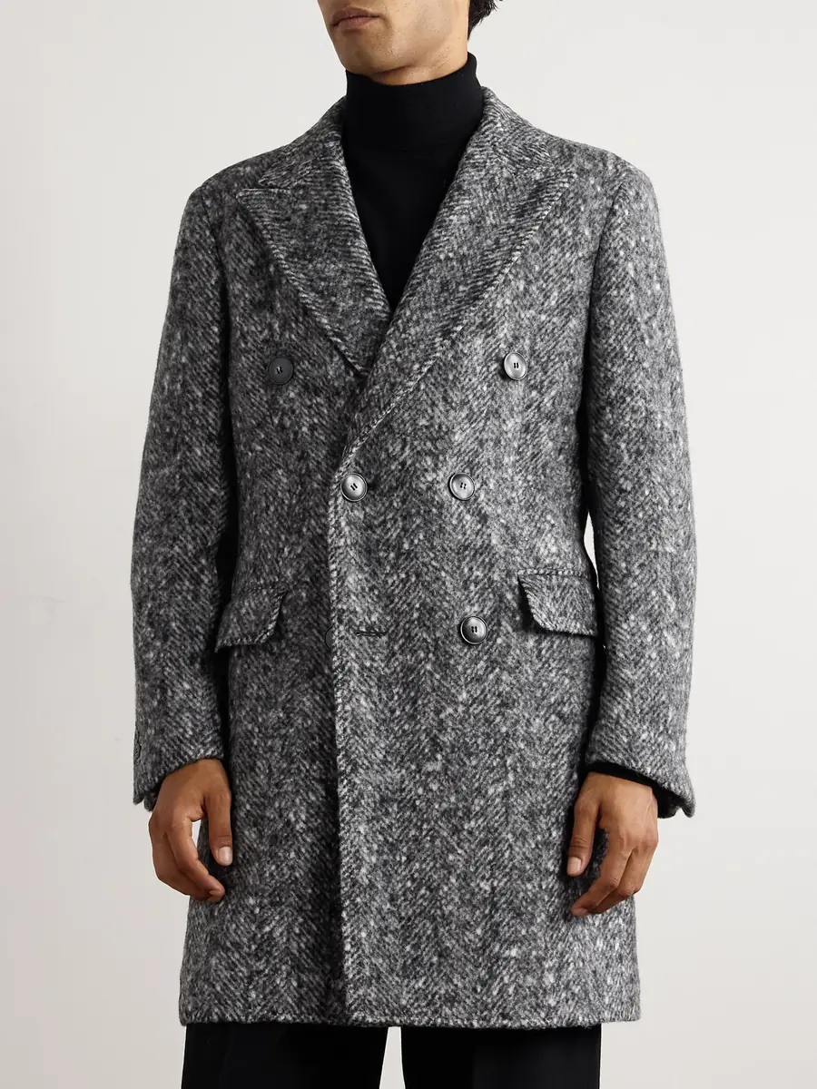 Canali Double-Breasted Brushed-Herringbone Overcoat - Men | Thumbnail 3 Canali Double-Breasted Brushed-Herringbone Overcoat - Men | Thumbnail 3