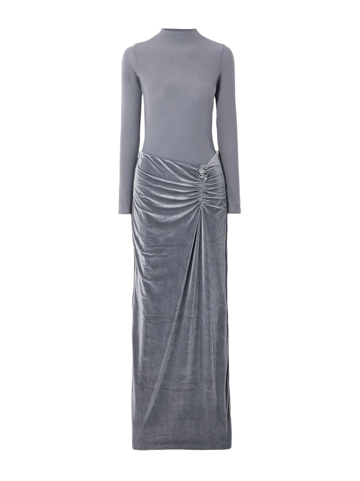 Borelli Appliquéd Gathered Open-back Jersey-trimmed Velvet Maxi Dress Borelli Appliquéd Gathered Open-back Jersey-trimmed Velvet Maxi Dress