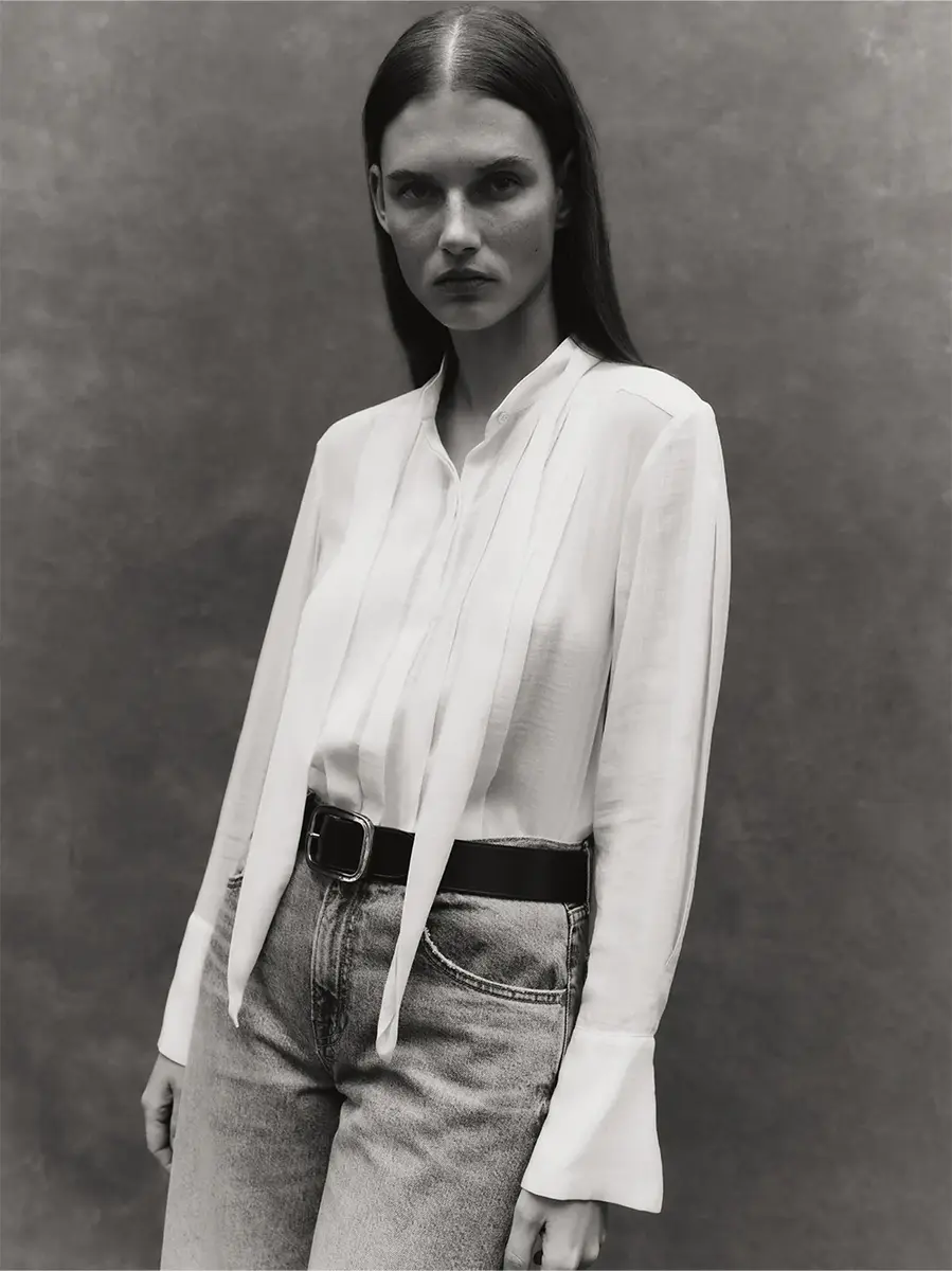 TWP Patti Pleated Tie-Neck Top in Sheer Crinkled Shirting | Thumbnail 2 TWP Patti Pleated Tie-Neck Top in Sheer Crinkled Shirting | Thumbnail 2