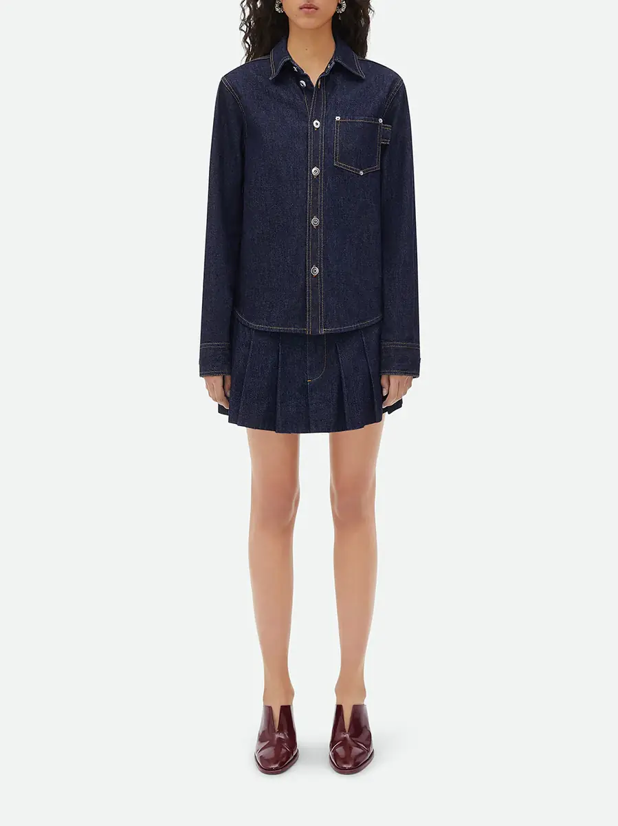 Bottega Veneta Pleated Denim Mini Skirt | Thumbnail 4