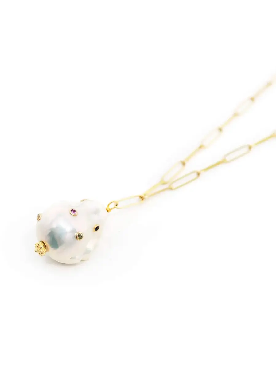 Joie DiGiovanni Rainbow Golden Pearl Oasis Paperclip Drop Necklace | Thumbnail 2 Joie DiGiovanni Rainbow Golden Pearl Oasis Paperclip Drop Necklace | Thumbnail 2