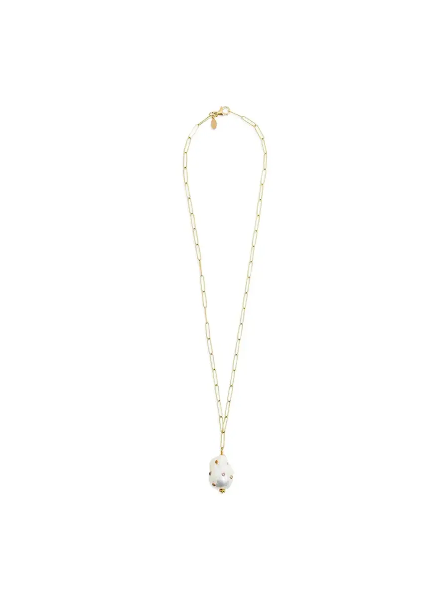 Rainbow Golden Pearl Oasis Paperclip Drop Necklace