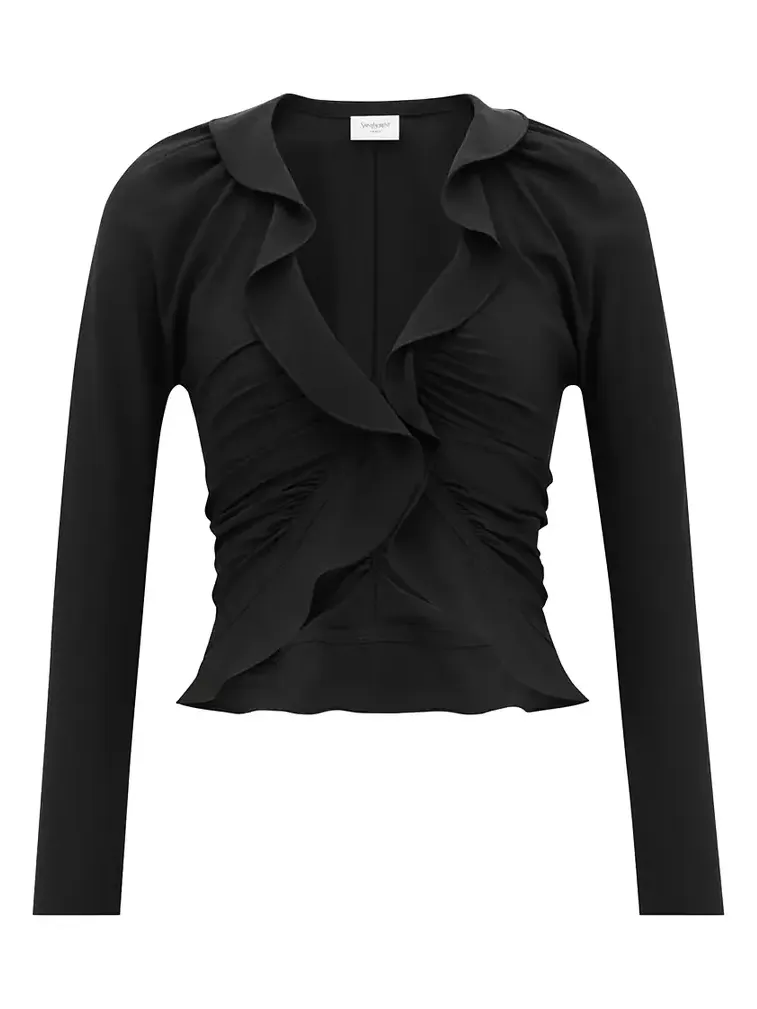 Saint Laurent Silk Ruffled Long Sleeve Blouse