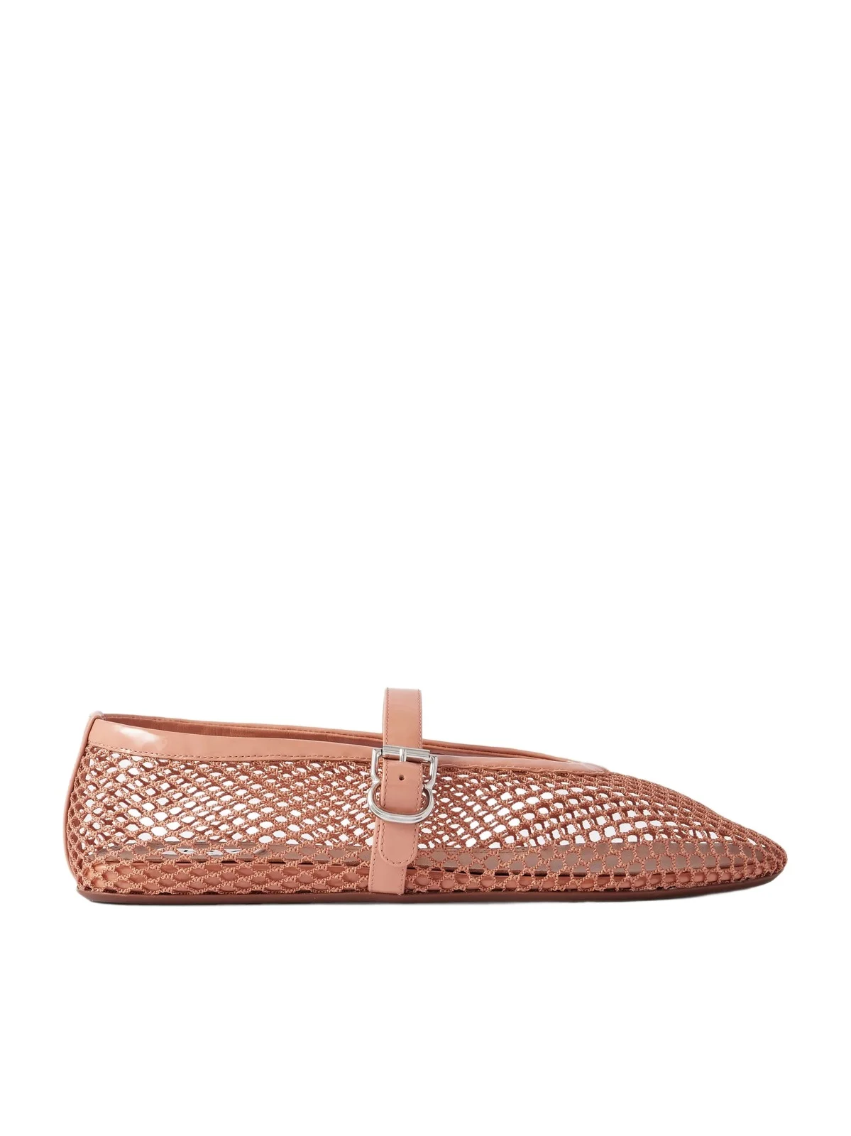 Patent Leather-trimmed Mesh Ballet Flats