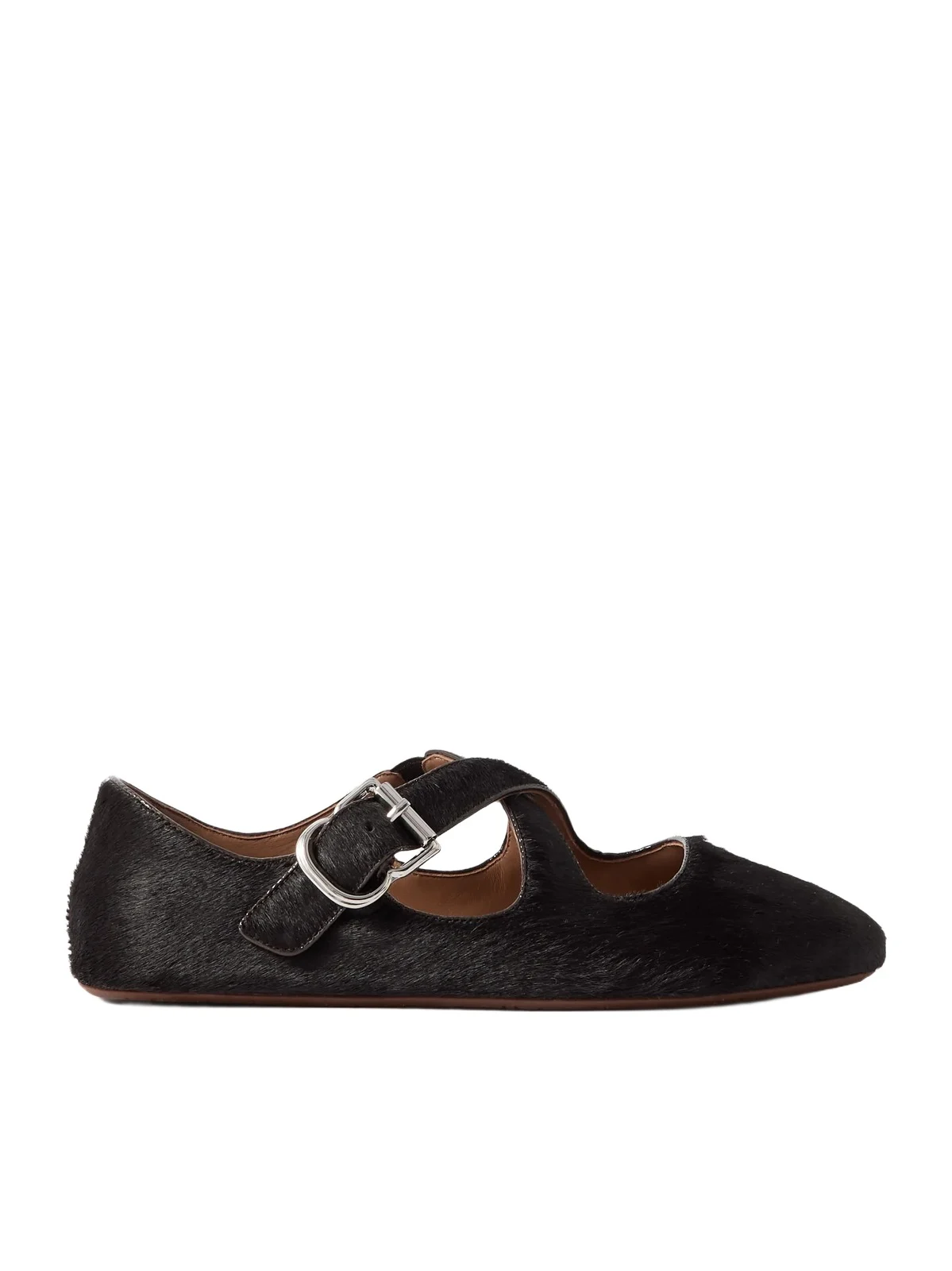Criss Cross Leather-trimmed Calf Hair Ballet Flats Criss Cross Leather-trimmed Calf Hair Ballet Flats