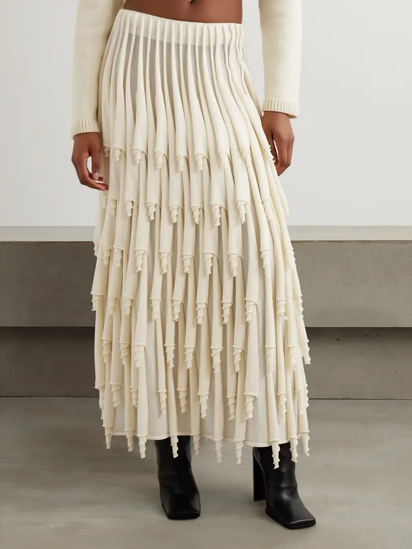 Alaïa Tiered Pleated Wool And Silk-blend Midi Skirt | Thumbnail 3