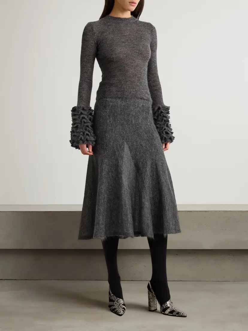 Alaïa Pleated Mohair-blend Midi Skirt | Thumbnail 2 Alaïa Pleated Mohair-blend Midi Skirt | Thumbnail 2