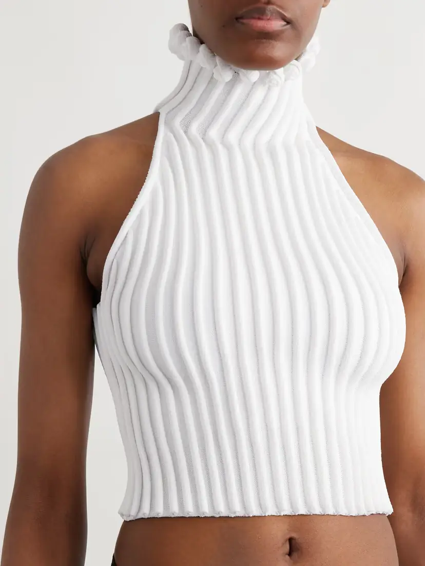 Alaïa Cropped Ribbed-knit Top | Thumbnail 3 Alaïa Cropped Ribbed-knit Top | Thumbnail 3