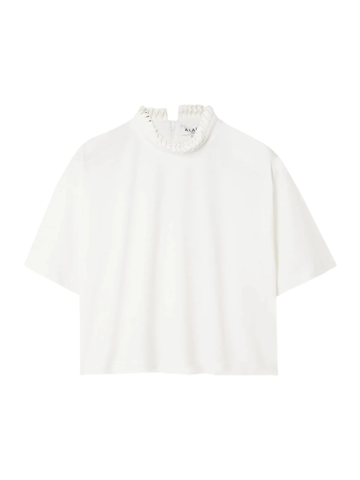Cropped Ruffled Cotton-jersey Turtleneck T-shirt