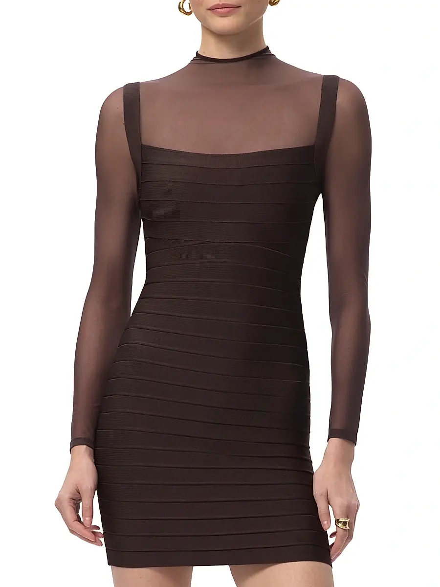 Hervé Léger Women's The Amy Bandage Body-Con Minidress - Walnut | Thumbnail 4 Hervé Léger Women's The Amy Bandage Body-Con Minidress - Walnut | Thumbnail 4
