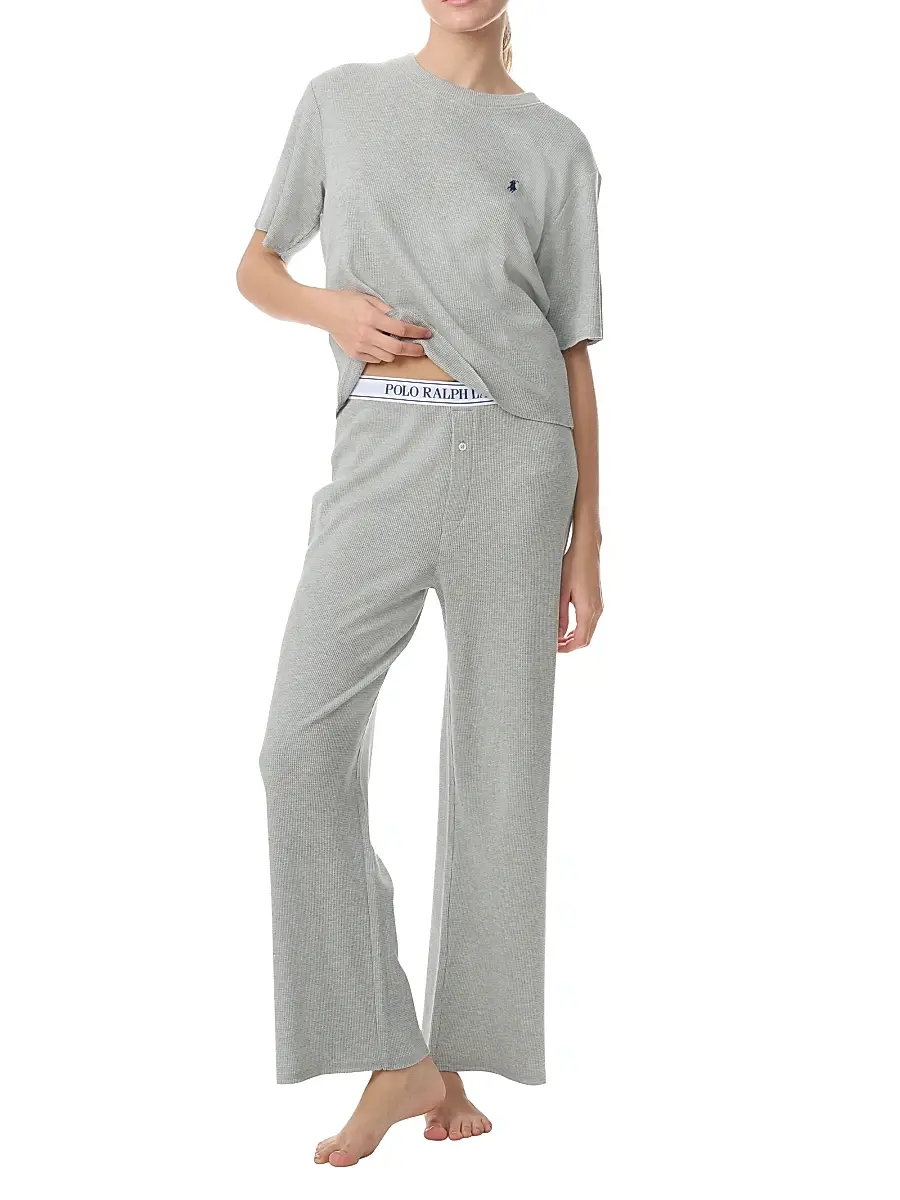 Polo Ralph Lauren Women's Heathered Waffle-Knit Pajamas - Heather Grey | Image 1 Polo Ralph Lauren Women's Heathered Waffle-Knit Pajamas - Heather Grey | Image 1