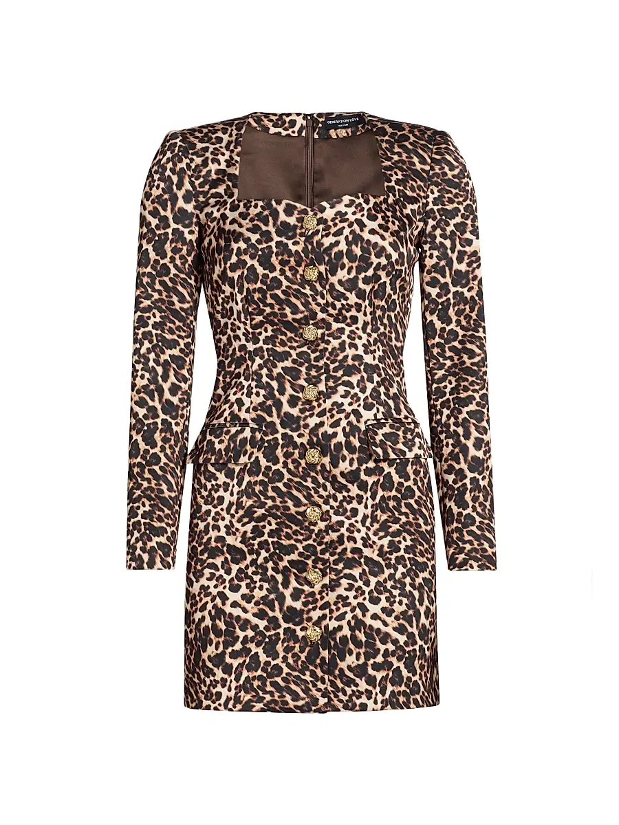 Generation Love Women's Odelia Leopard-Print Satin Minidress