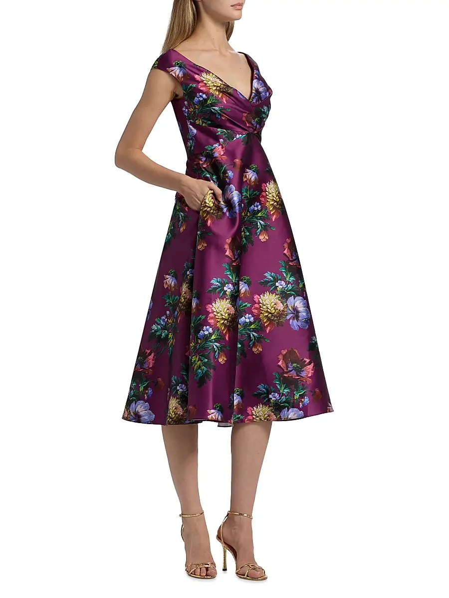 THEIA Women's Kadence Floral V-Neck Midi-Dress | Thumbnail 4