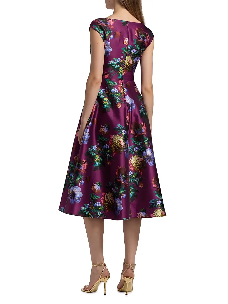 THEIA Women's Kadence Floral V-Neck Midi-Dress | Thumbnail 5