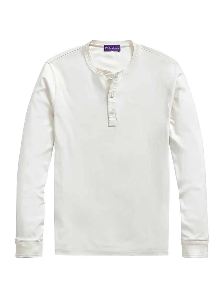 Ralph Lauren Purple Label Men's Cotton Henley - Cream | Image 1 Ralph Lauren Purple Label Men's Cotton Henley - Cream | Image 1