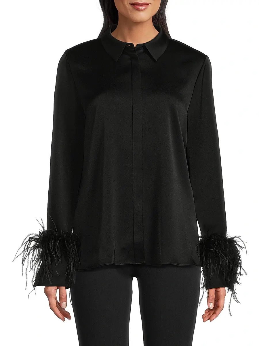 Ungaro Women's Luna Feather-Cuff Satin Blouse | Thumbnail 3 Ungaro Women's Luna Feather-Cuff Satin Blouse | Thumbnail 3