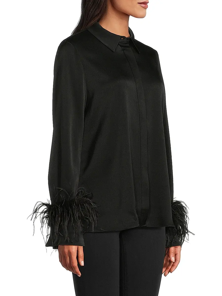 Ungaro Women's Luna Feather-Cuff Satin Blouse | Thumbnail 4 Ungaro Women's Luna Feather-Cuff Satin Blouse | Thumbnail 4
