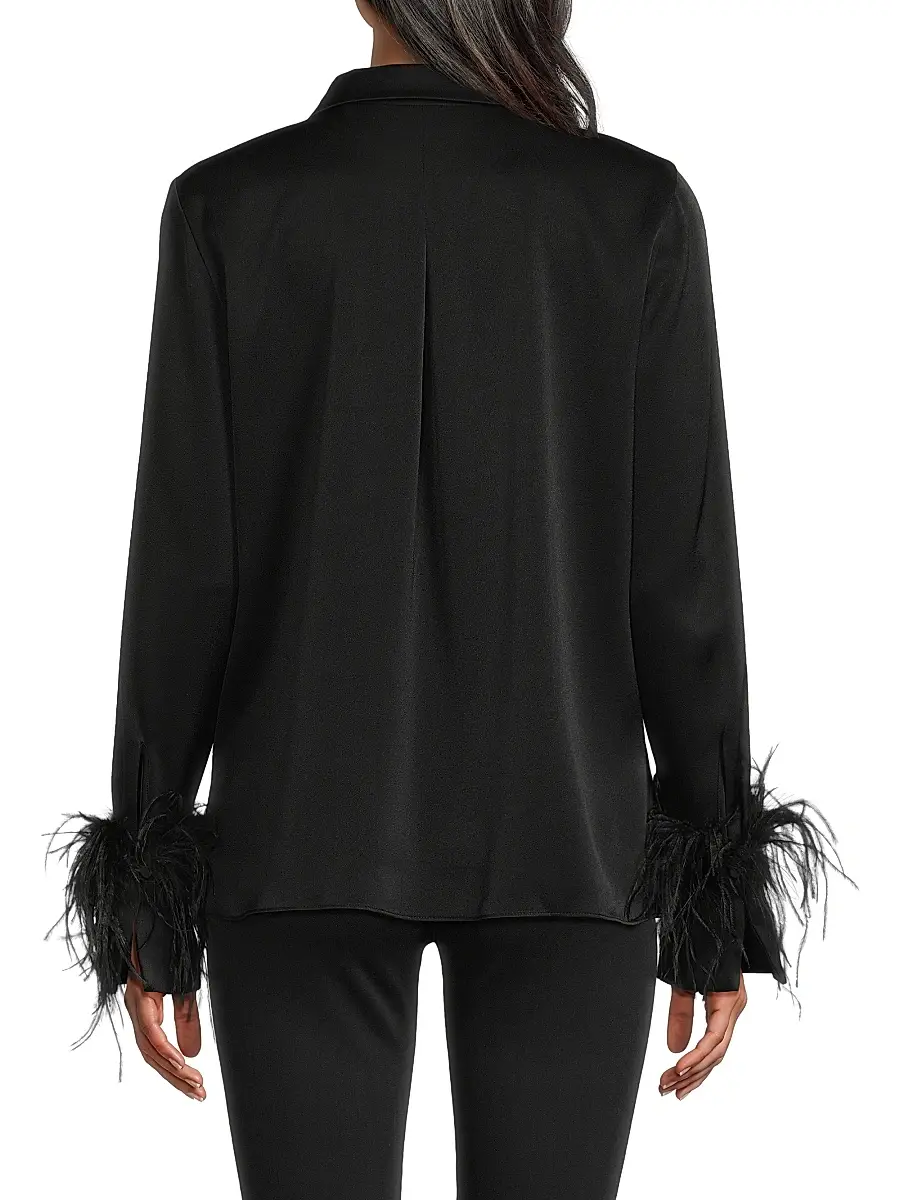 Ungaro Women's Luna Feather-Cuff Satin Blouse | Thumbnail 5 Ungaro Women's Luna Feather-Cuff Satin Blouse | Thumbnail 5