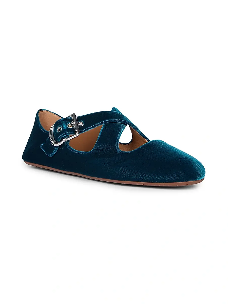 Alaïa Women's Velvet Crisscross Ballet Flats - Petrole | Thumbnail 2 Alaïa Women's Velvet Crisscross Ballet Flats - Petrole | Thumbnail 2