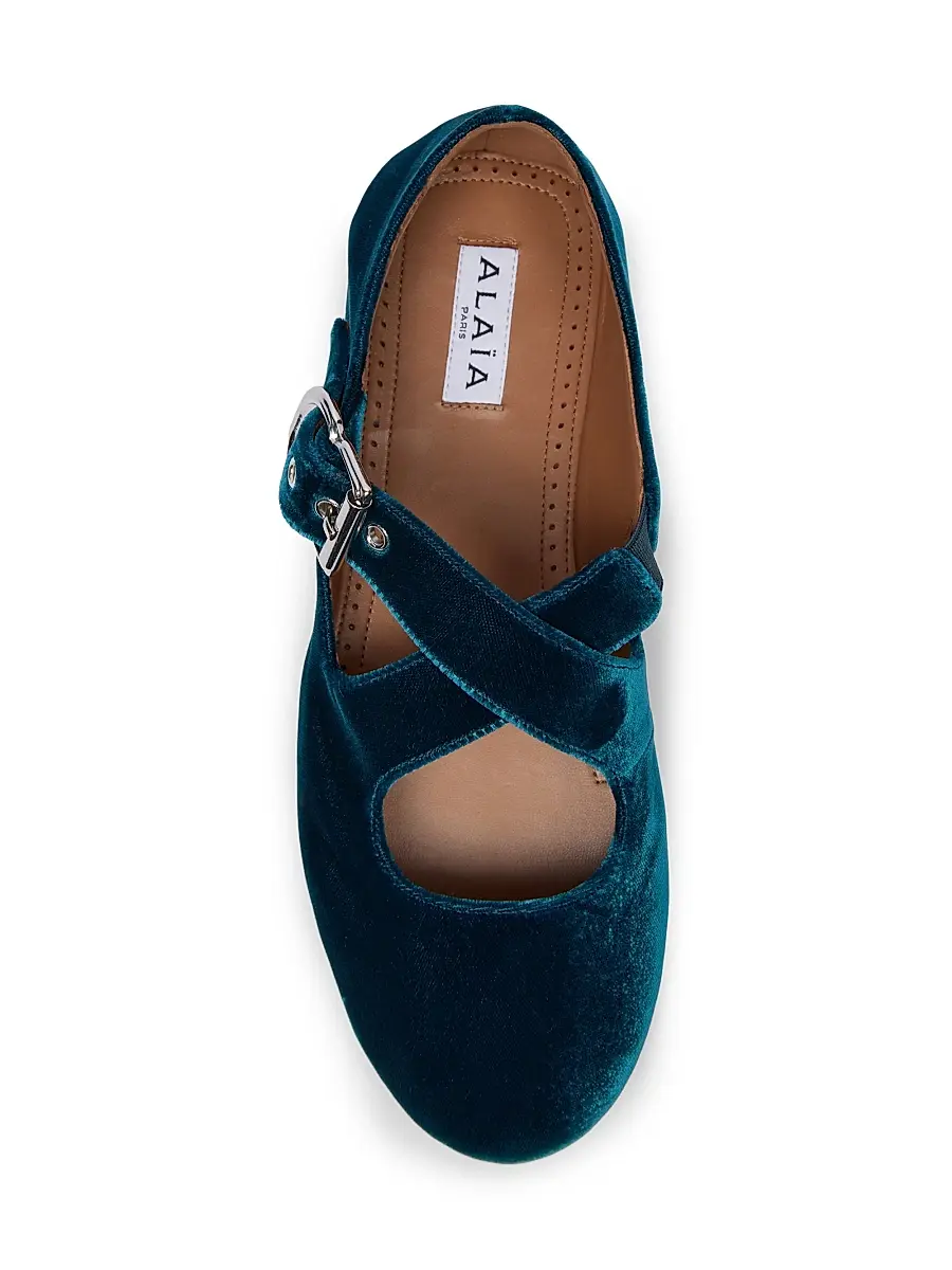 Alaïa Women's Velvet Crisscross Ballet Flats - Petrole | Thumbnail 4 Alaïa Women's Velvet Crisscross Ballet Flats - Petrole | Thumbnail 4